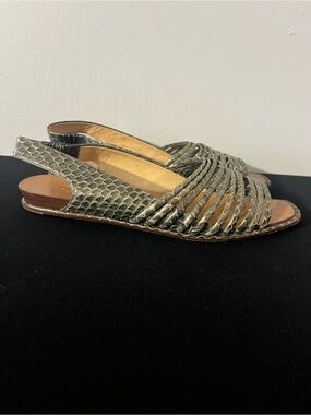 Gucci Bronze Snake Skin Slingback Flat Sandals Sz 37.5